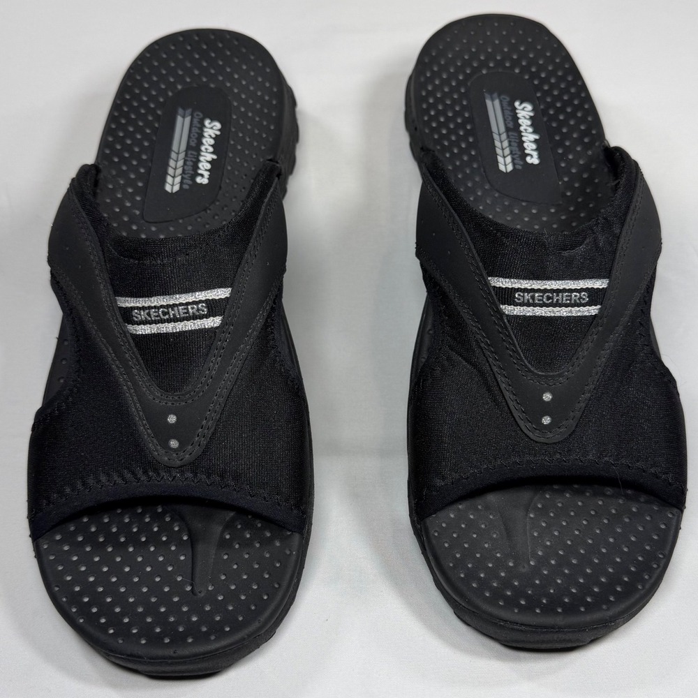 Skechers Outdoor Lifestyle Black Slide Sandals Leather Textile 47101 BBK US 9 - Picture 1 of 10